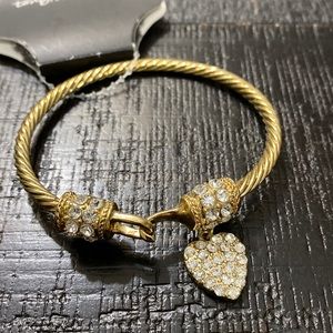NWT Gold Tone Hook Bangle Heart Crystal Bracelet!